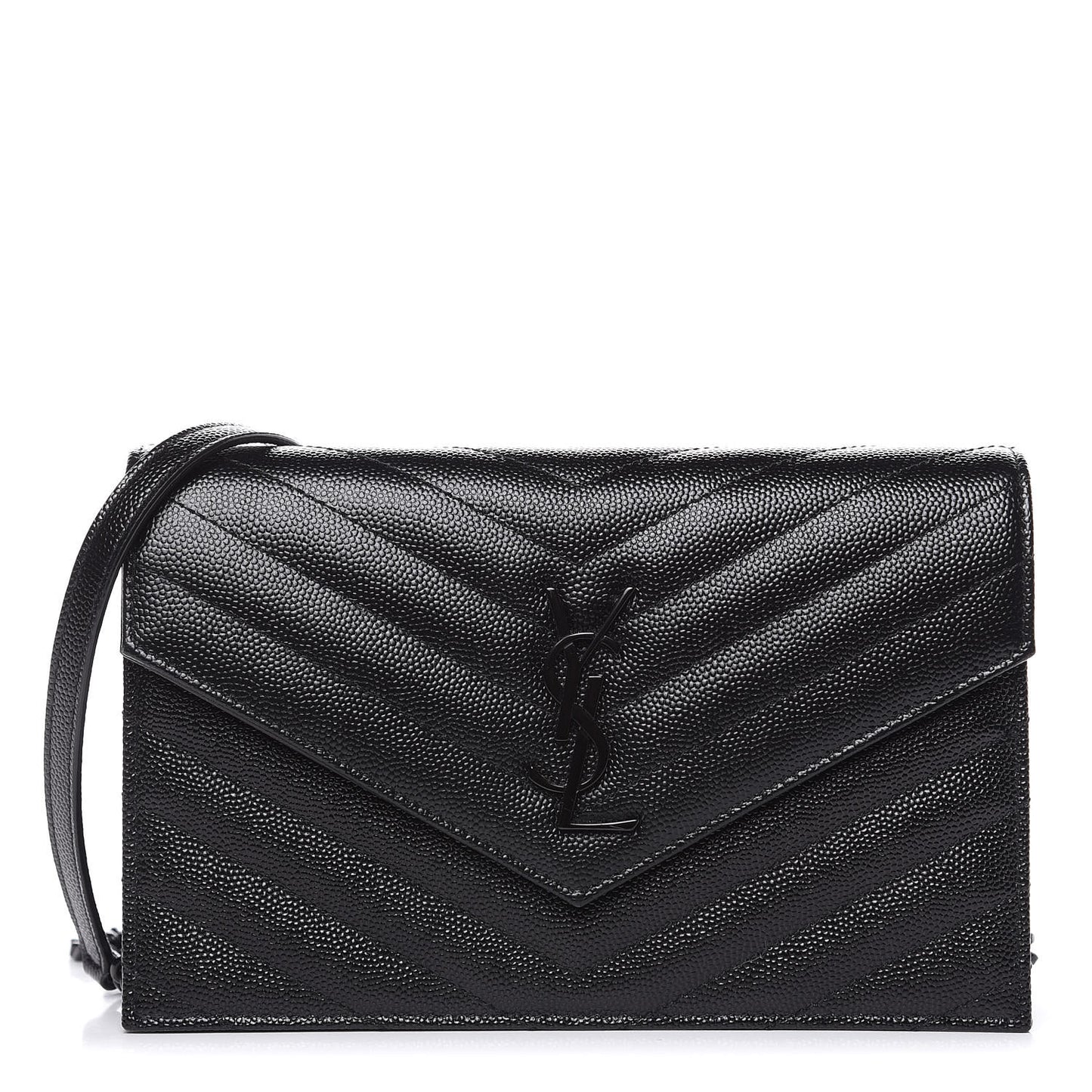 Grain De Poudre Matelasse Chevron Monogram Envelope Chain Wallet Black