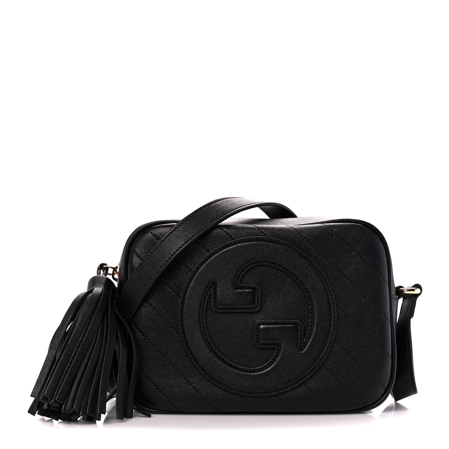 Sakai Be Green Calfskin Diagonal Stitched Small Blondie Shoulder Bag Black