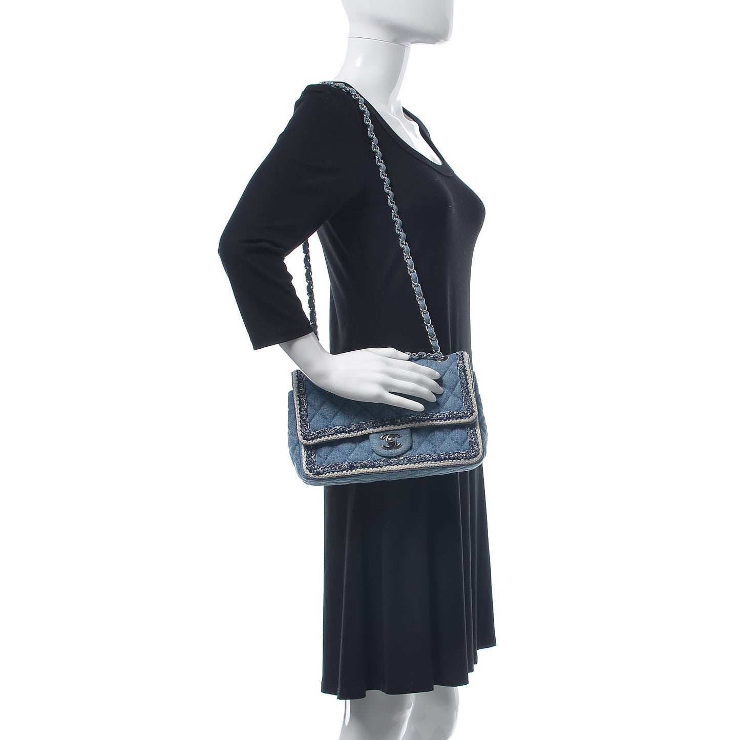 Denim Braided Medium Flap Bag Light Blue