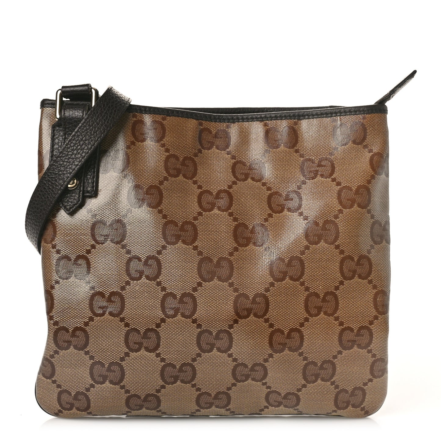 Crystal Monogram Flat Messenger Bag Beige Dark Brown