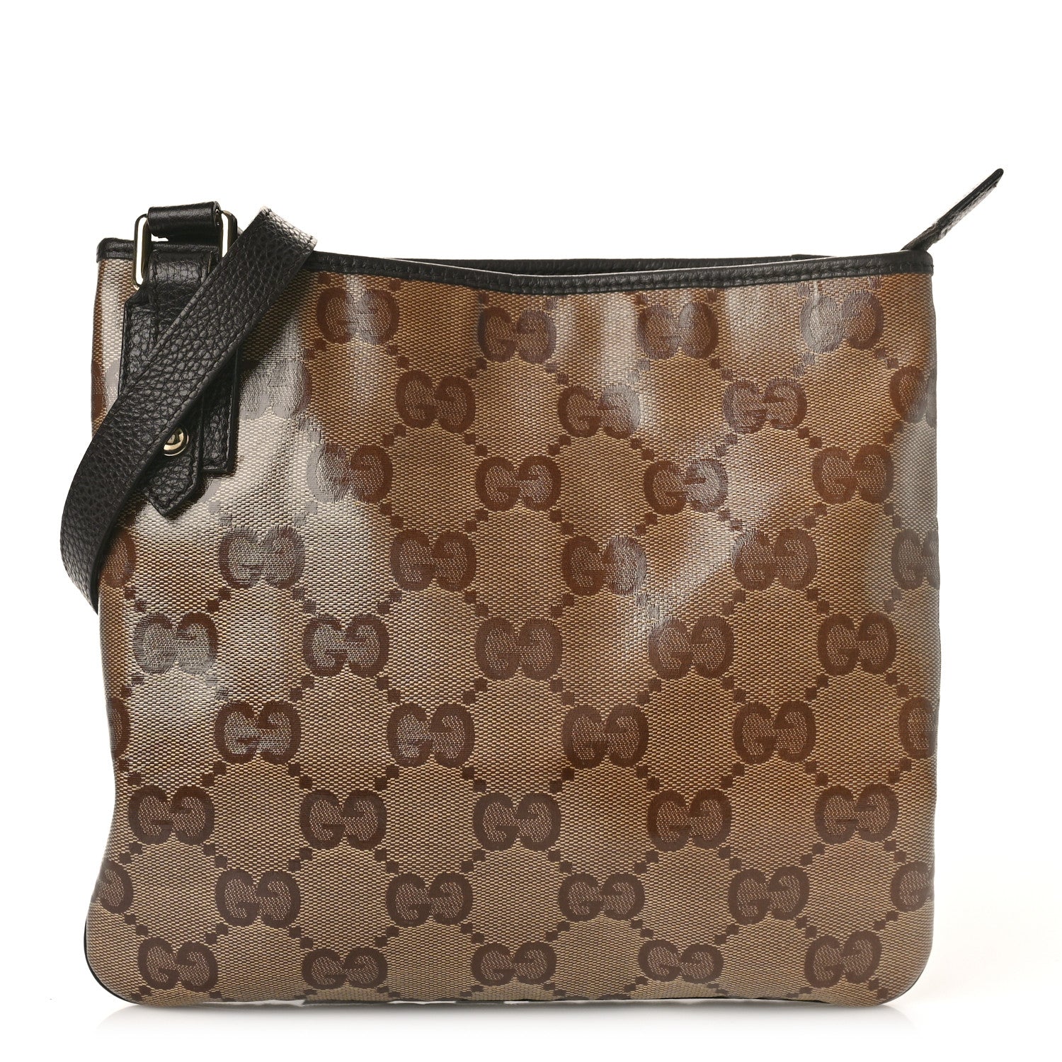 Gucci Crystal Monogram Flat Messenger Bag Beige Dark Brown 1 of 9