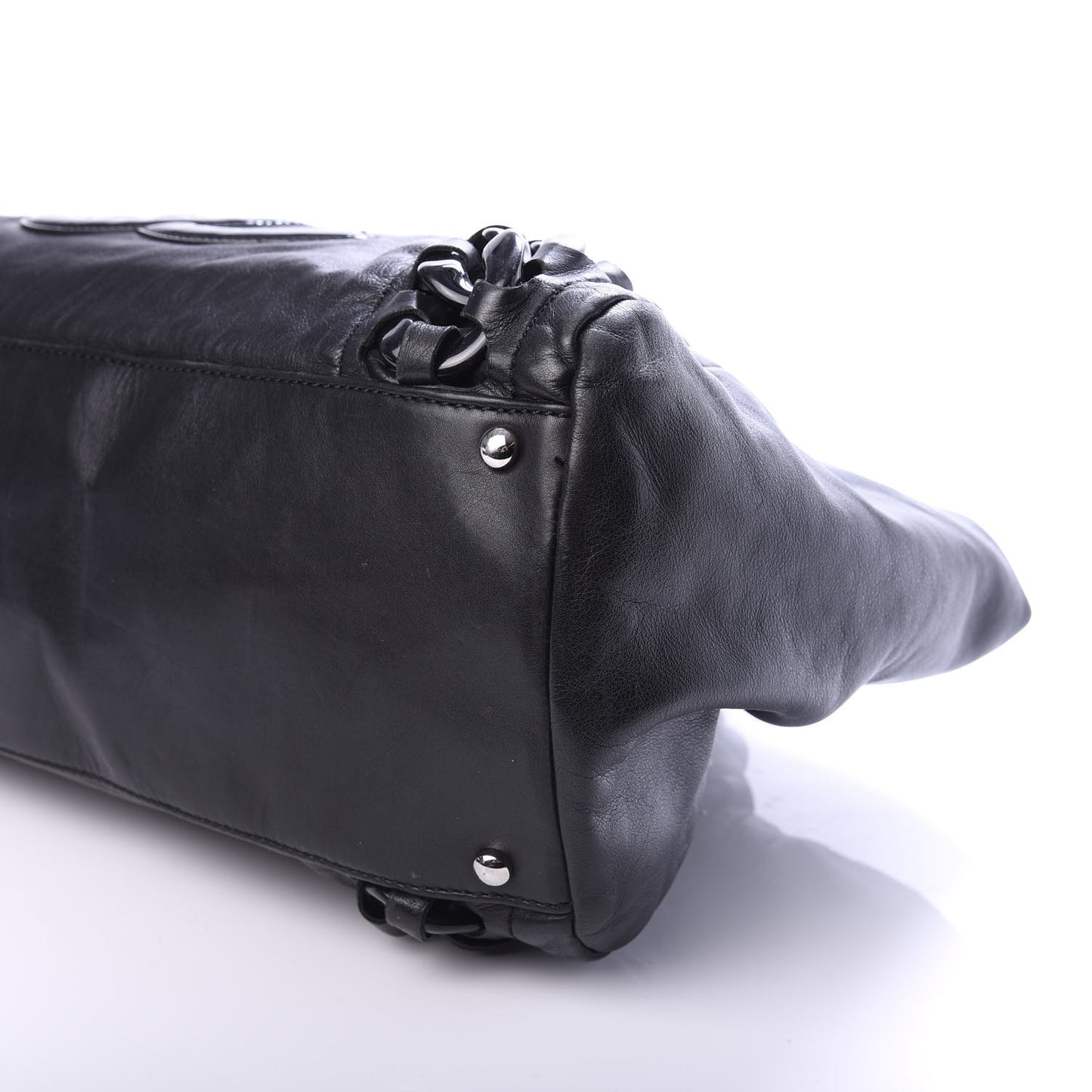 Calfskin Modern Chain Rhodoid East West Tote Black