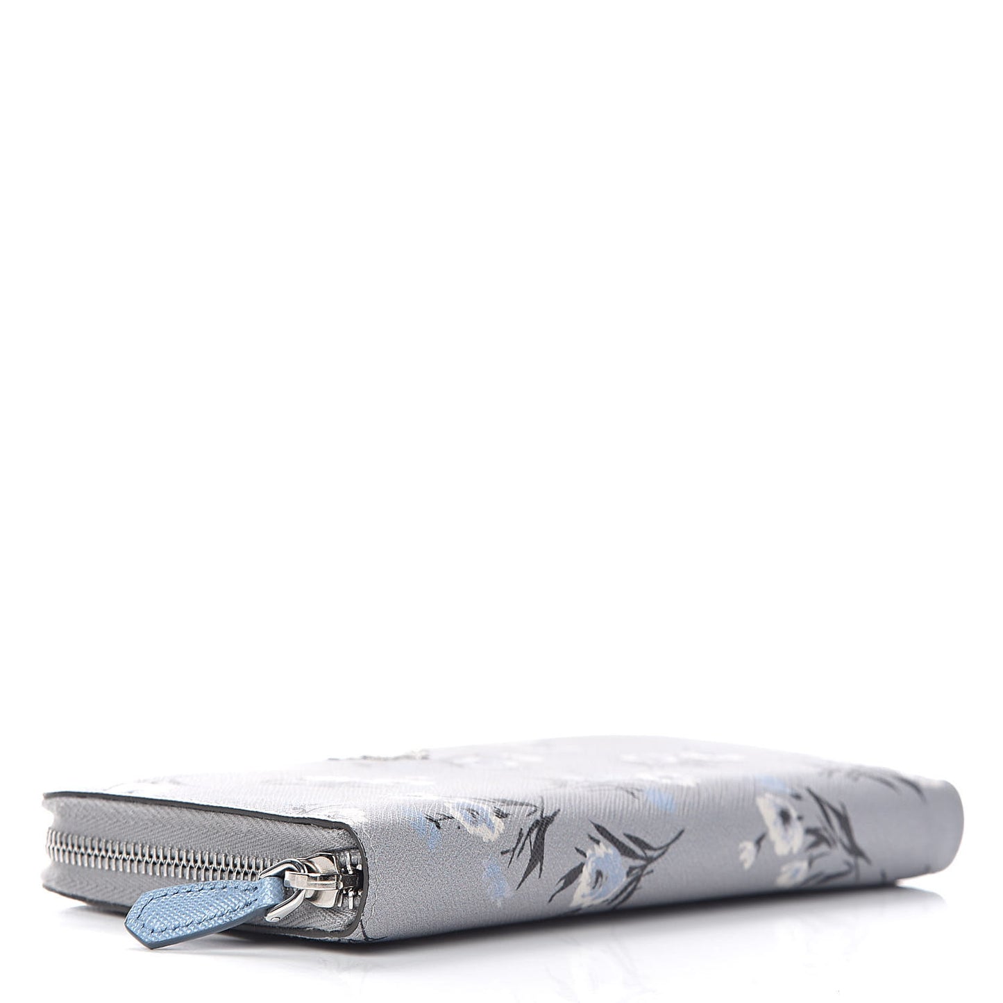 Saffiano Floral Print Metal Zip Around Wallet Acciaio