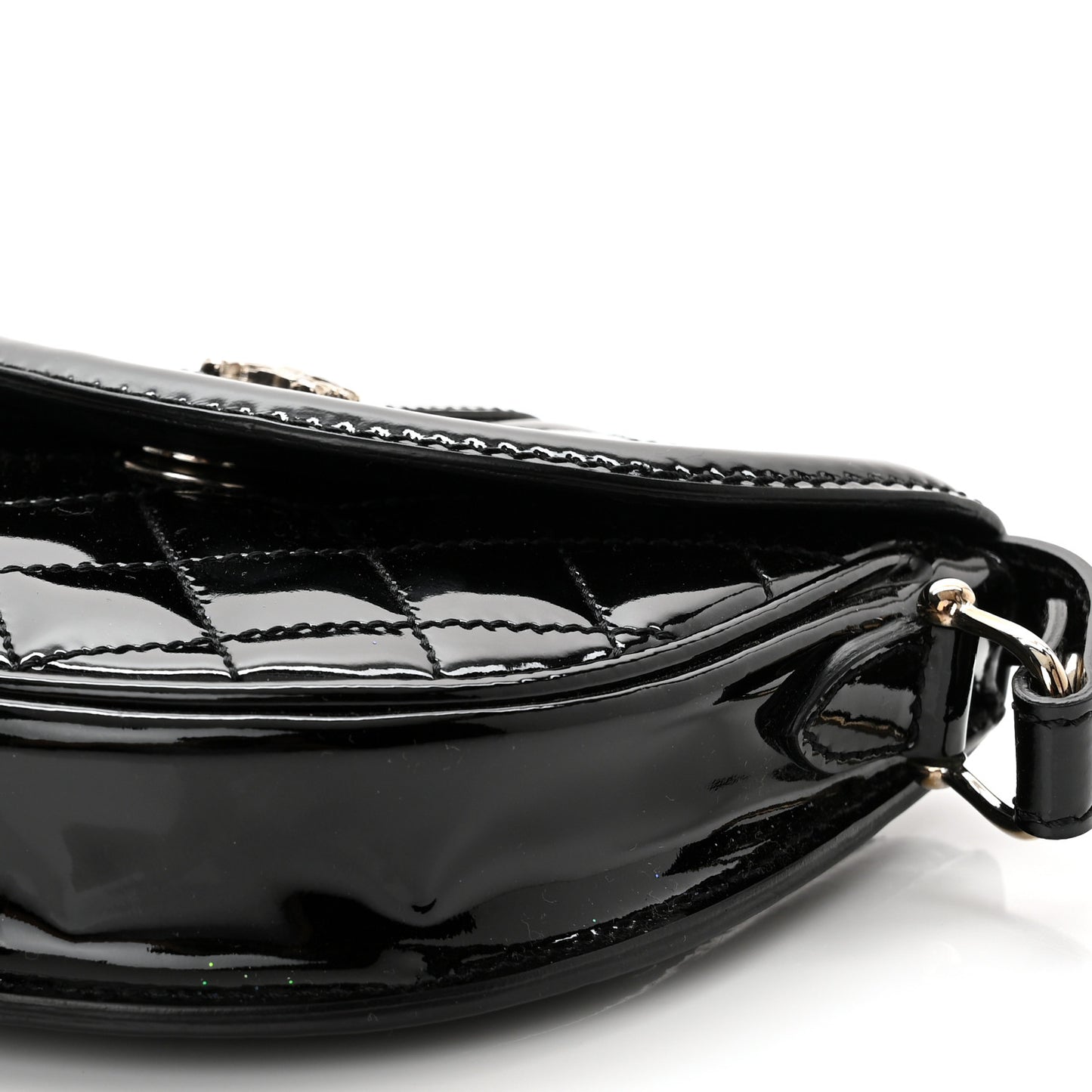 Patent Calfskin Quilted Mini Crossbody Bag Black