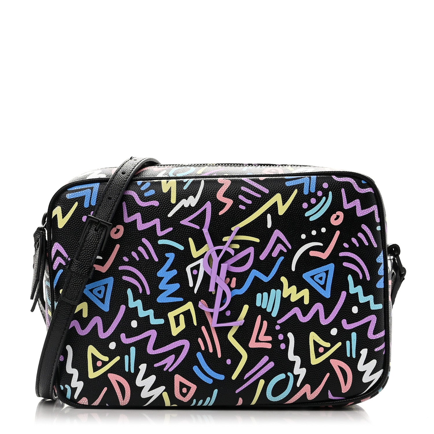 Saint Laurent Grain De Poudre Medium Classic Monogram Multicolor Graphic Print Lou Camera Bag Black 1 of 12