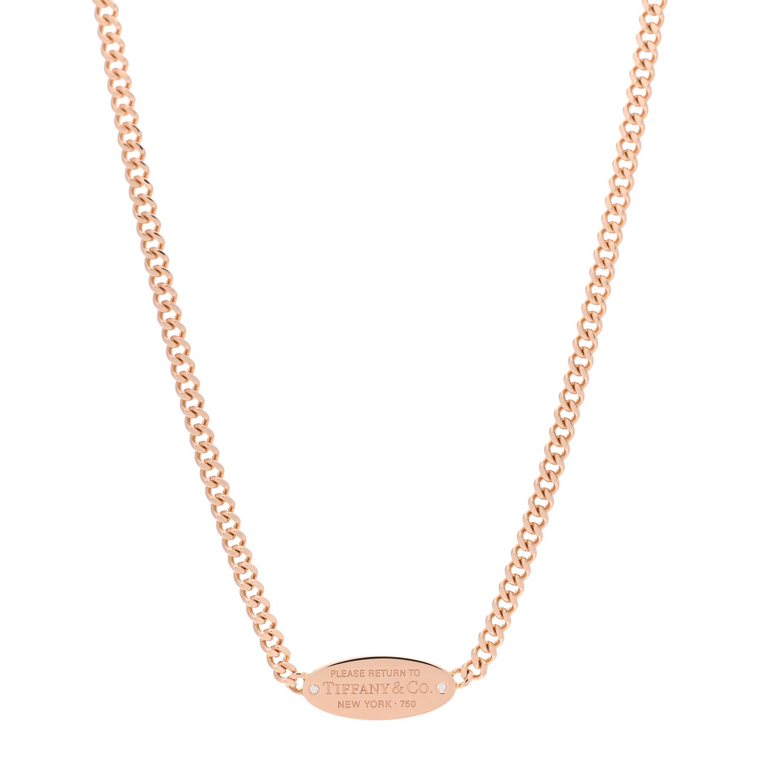 Tiffany 18K Rose Gold Diamond Return To Tiffany Oval ID Necklace 1 of 5
