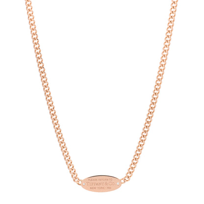 Tiffany 18K Rose Gold Diamond Return To Tiffany Oval ID Necklace 1 of 5