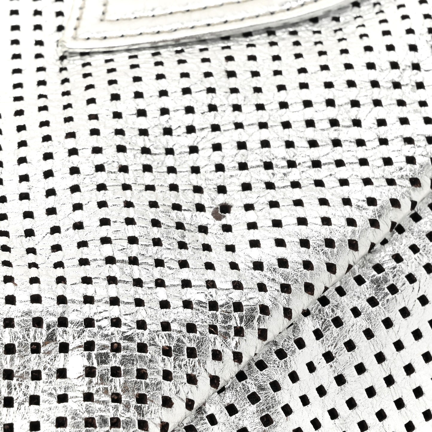 Metallic Glazed Calfskin Perforated Large Rodeo Drive Tote Silver