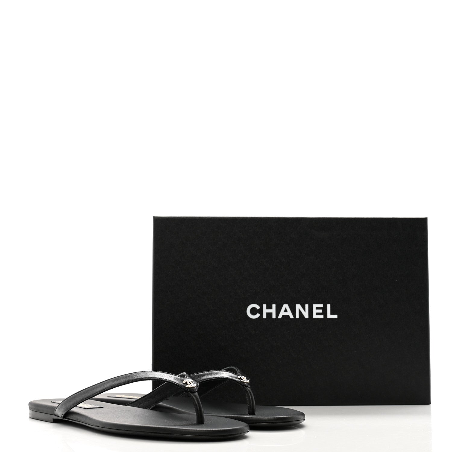 Chanel Shiny Lambskin Crystal CC Thong Sandals 40.5 Black 10 of 10
