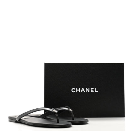 Chanel Shiny Lambskin Crystal CC Thong Sandals 40.5 Black 10 of 10