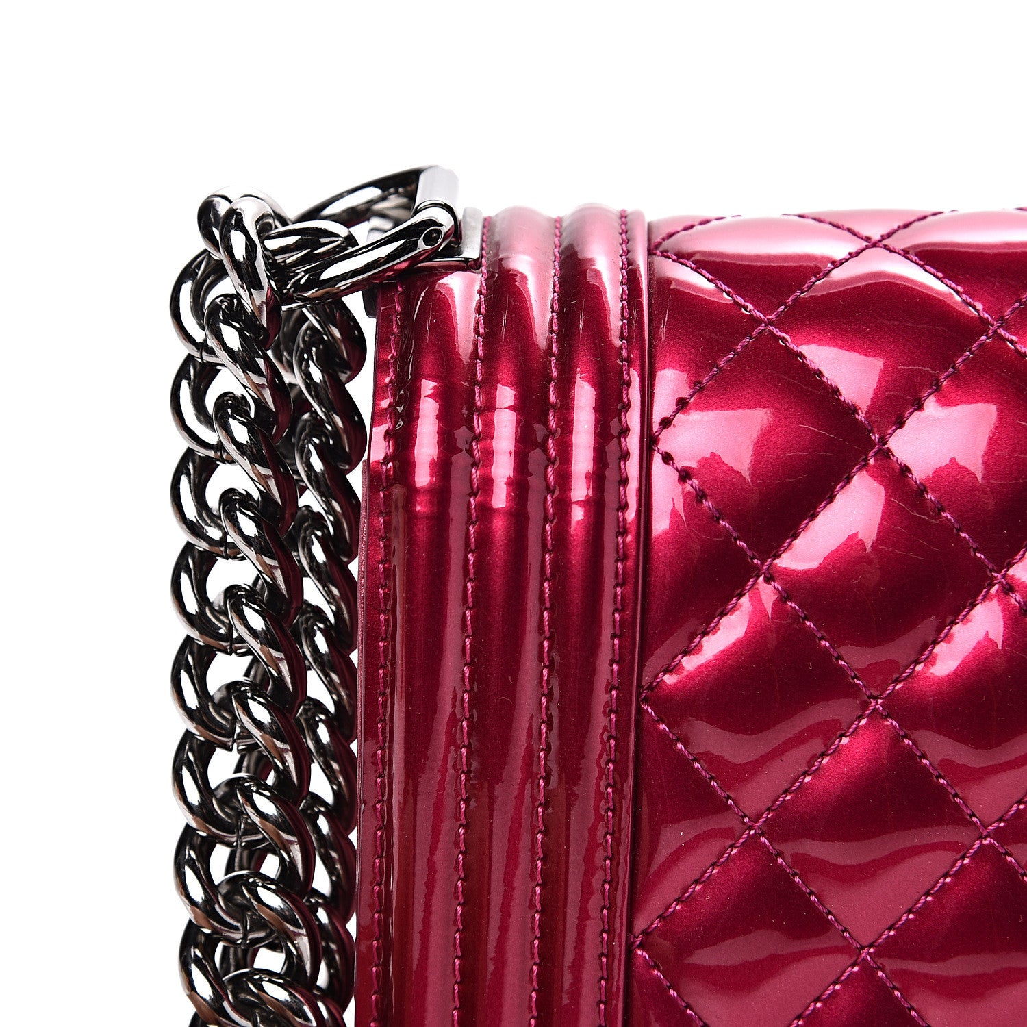 Chanel Metallic Patent Calfskin Quilted Medium Boy Flap Pink 7 of 17