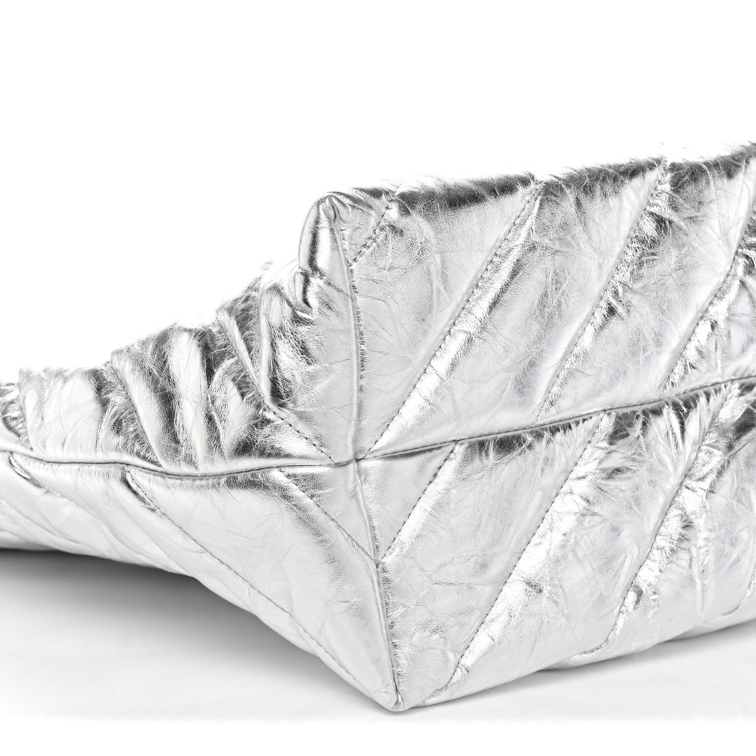 Balenciaga Metallic Crushed Calfskin Quilted Medium Crush Carry All Tote Bag Silver 9 of 10