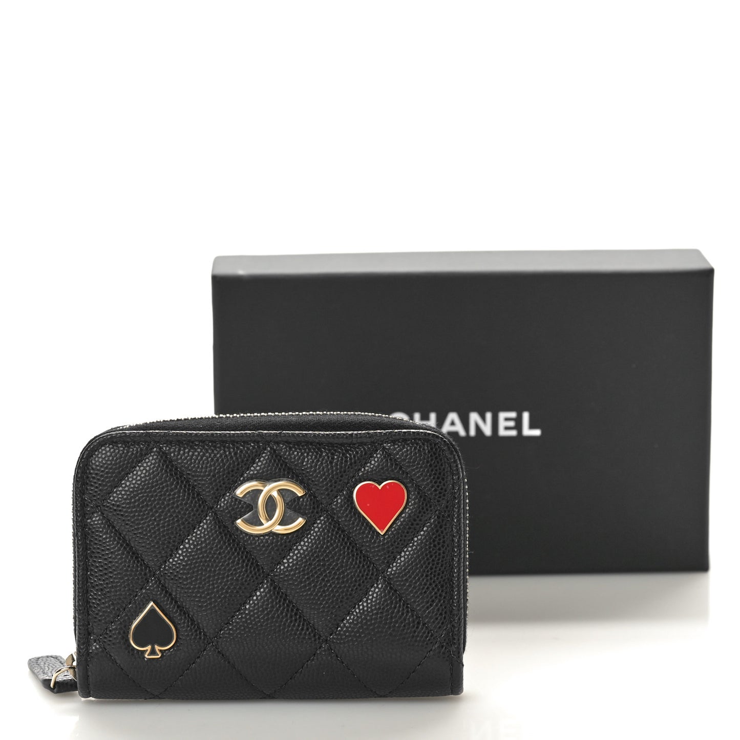 Caviar Enamel Coco Casino Quilted Zip Coin Purse Navy Blue