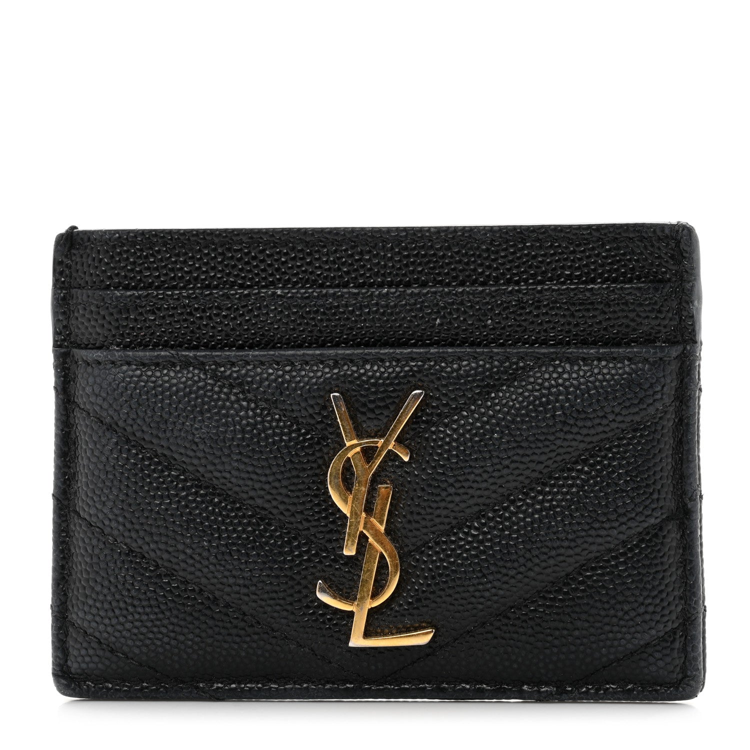 Saint Laurent Grain De Poudre Matelasse Chevron Monogram Credit Card Case Black 1 of 7