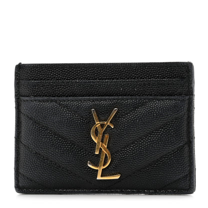 Saint Laurent Grain De Poudre Matelasse Chevron Monogram Credit Card Case Black 1 of 7