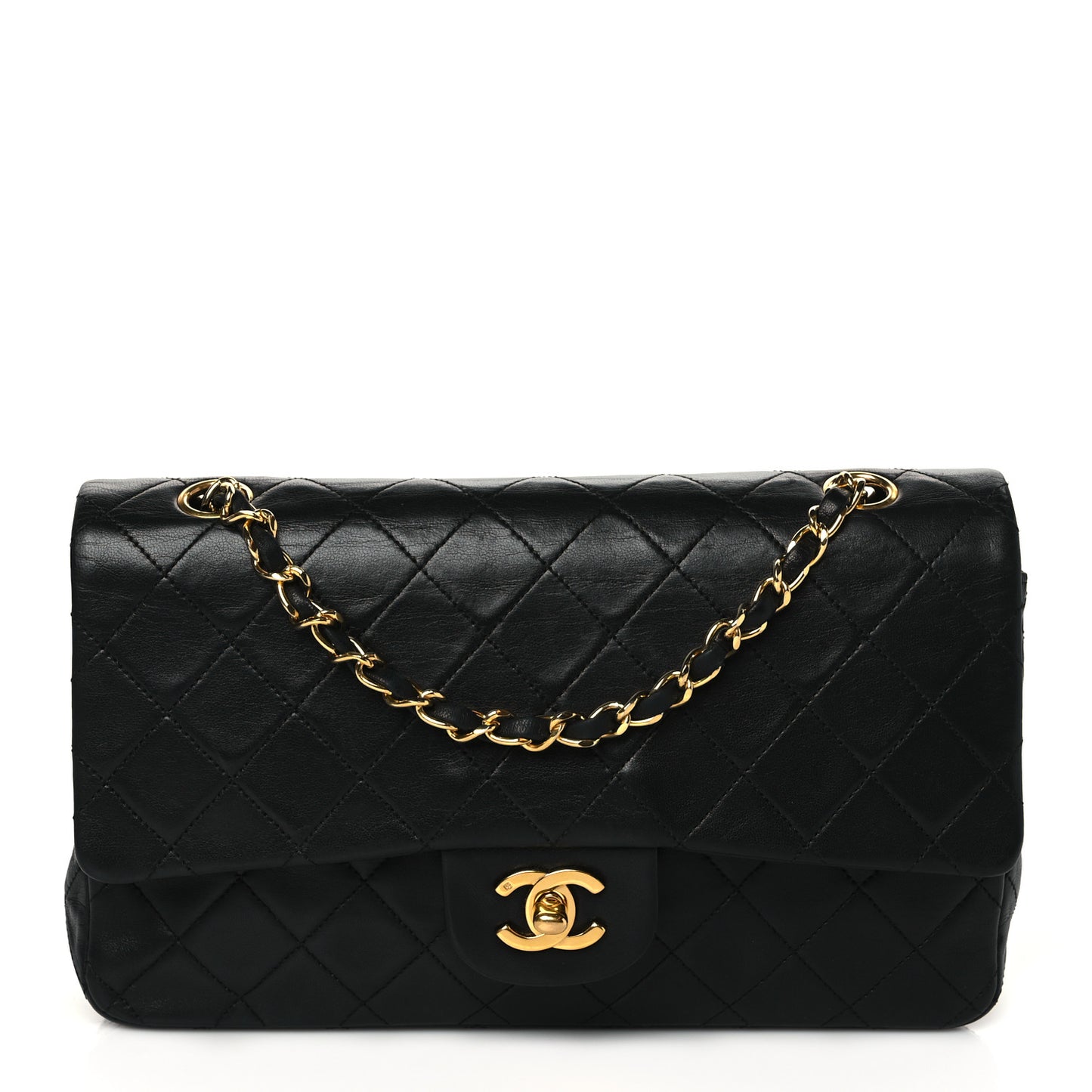 Lambskin Quilted Medium Double Flap Black