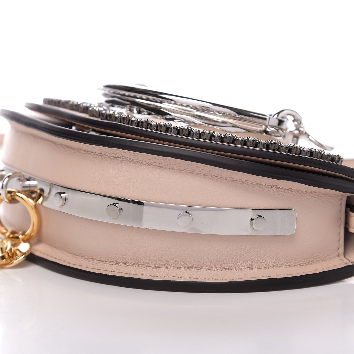 Calfskin Crystal Embellished Small Nile Bracelet Minaudiere Bag Cement Pink