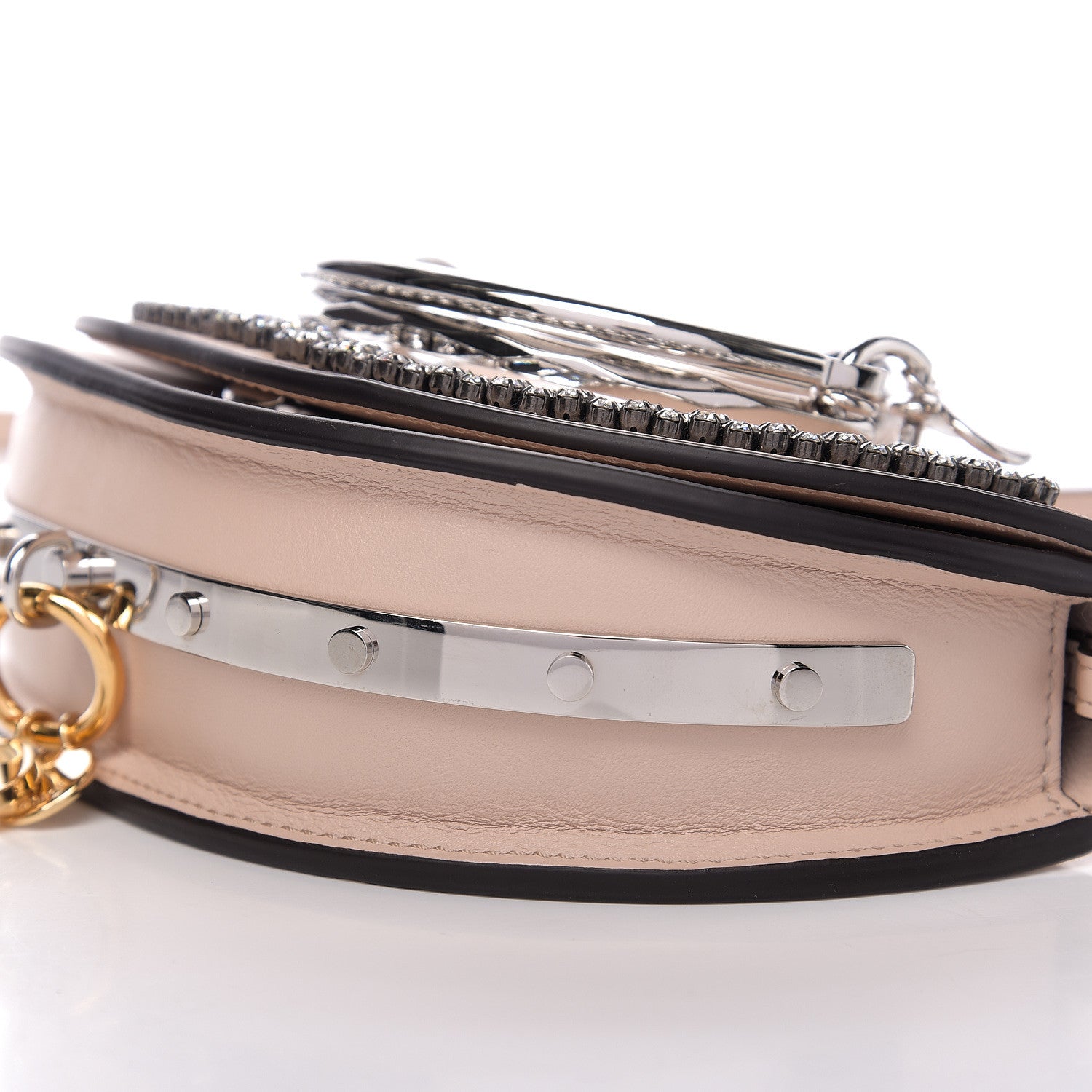 Chloe Calfskin Crystal Embellished Small Nile Bracelet Minaudiere Bag Cement Pink 8 of 9