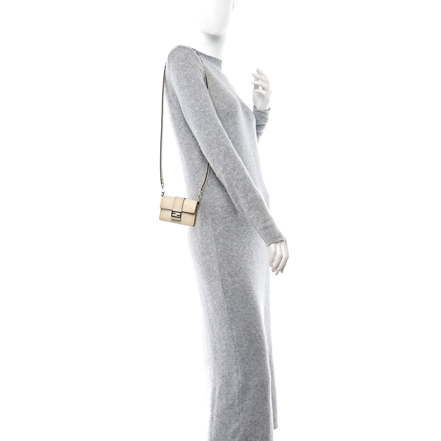 Fendi Vitello King Tamponato Micro Flat Baguette White Ice 2 of 11