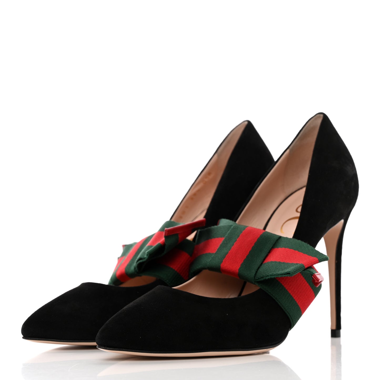 Kid Scamosciato Removable Web Bow High Heel Pumps 39.5 Black