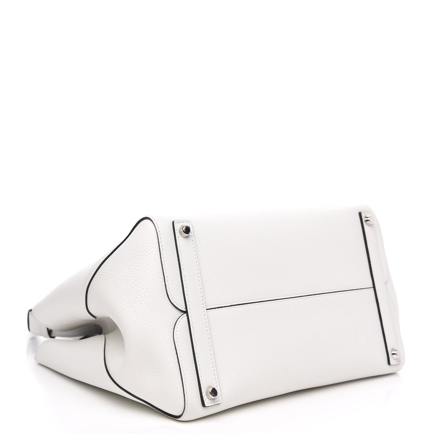 Supple Grained Calfskin Large Open Bar Tote White