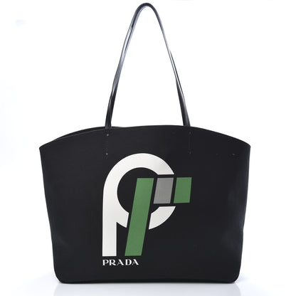 Prada Canvas Racing Logo Tote Black 3 of 12