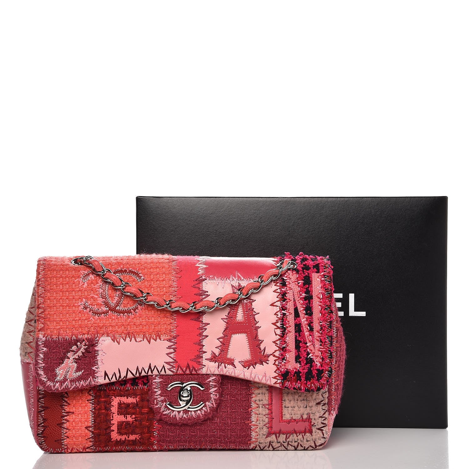 Chanel Tweed Patchwork Jumbo Single Flap Pink 10 of 10