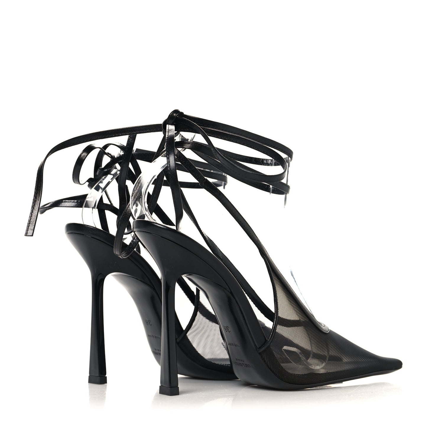 Tulle Mesh Lambskin Oxails 110 Ankle Tie Pumps 36 Black