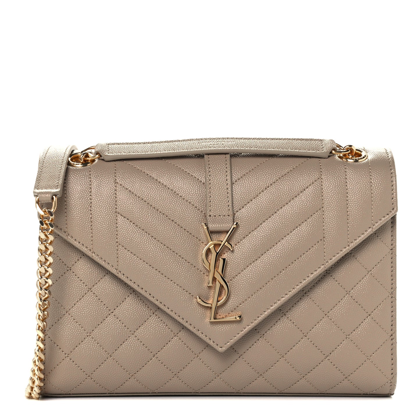 Grain De Poudre Textured Mixed Matelasse Medium Triquilt Monogram Satchel Dark Beige