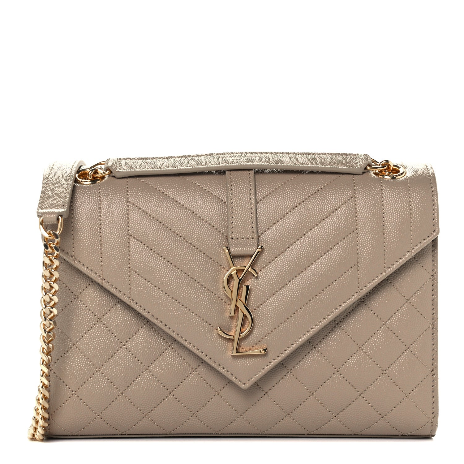Saint Laurent Grain De Poudre Textured Mixed Matelasse Medium Triquilt Monogram Satchel Dark Beige 1 of 12