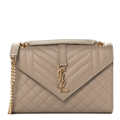 Saint Laurent Grain De Poudre Textured Mixed Matelasse Medium Triquilt Monogram Satchel Dark Beige 1 of 12