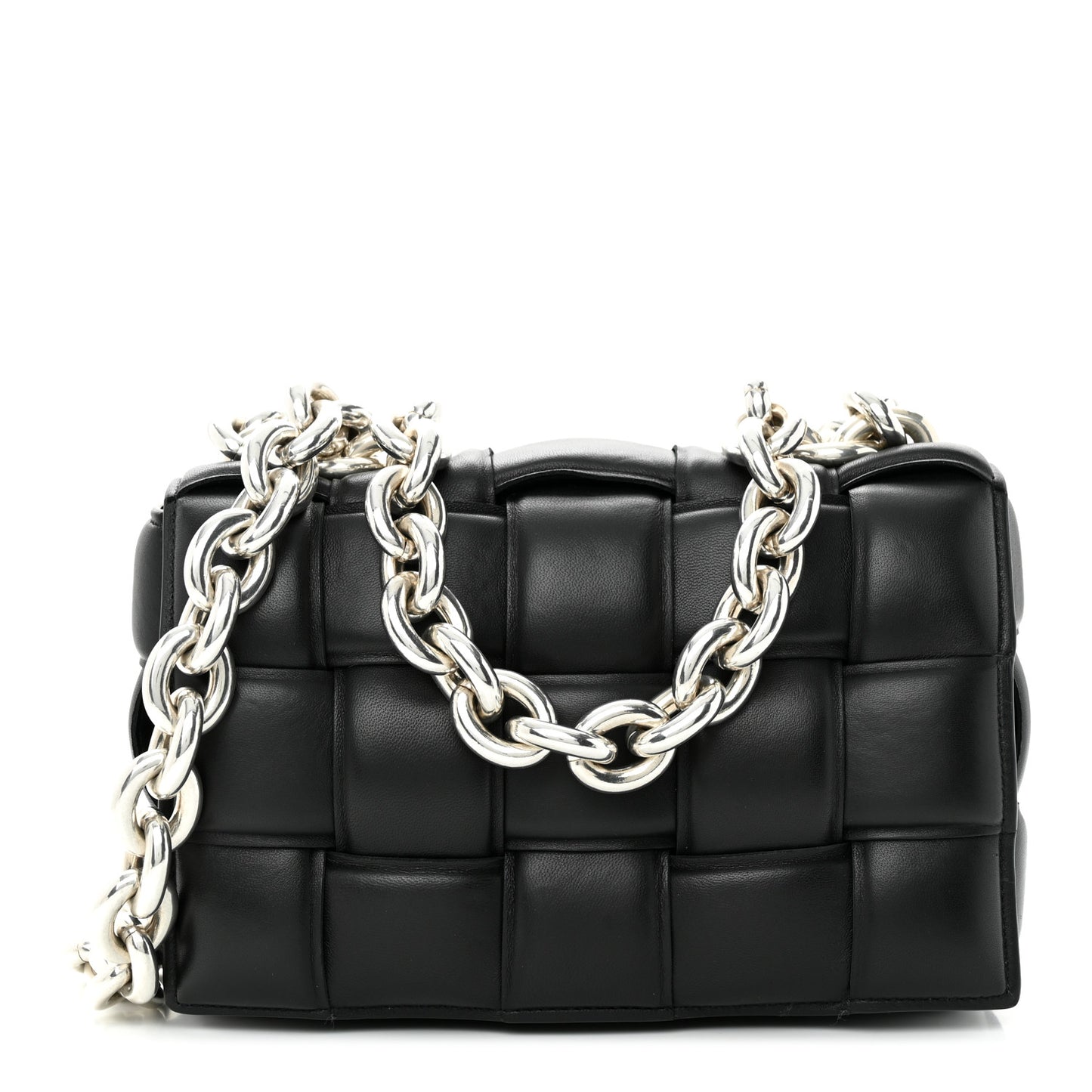Lambskin Maxi Intreccio Padded Chain Cassette Crossbody Bag Black