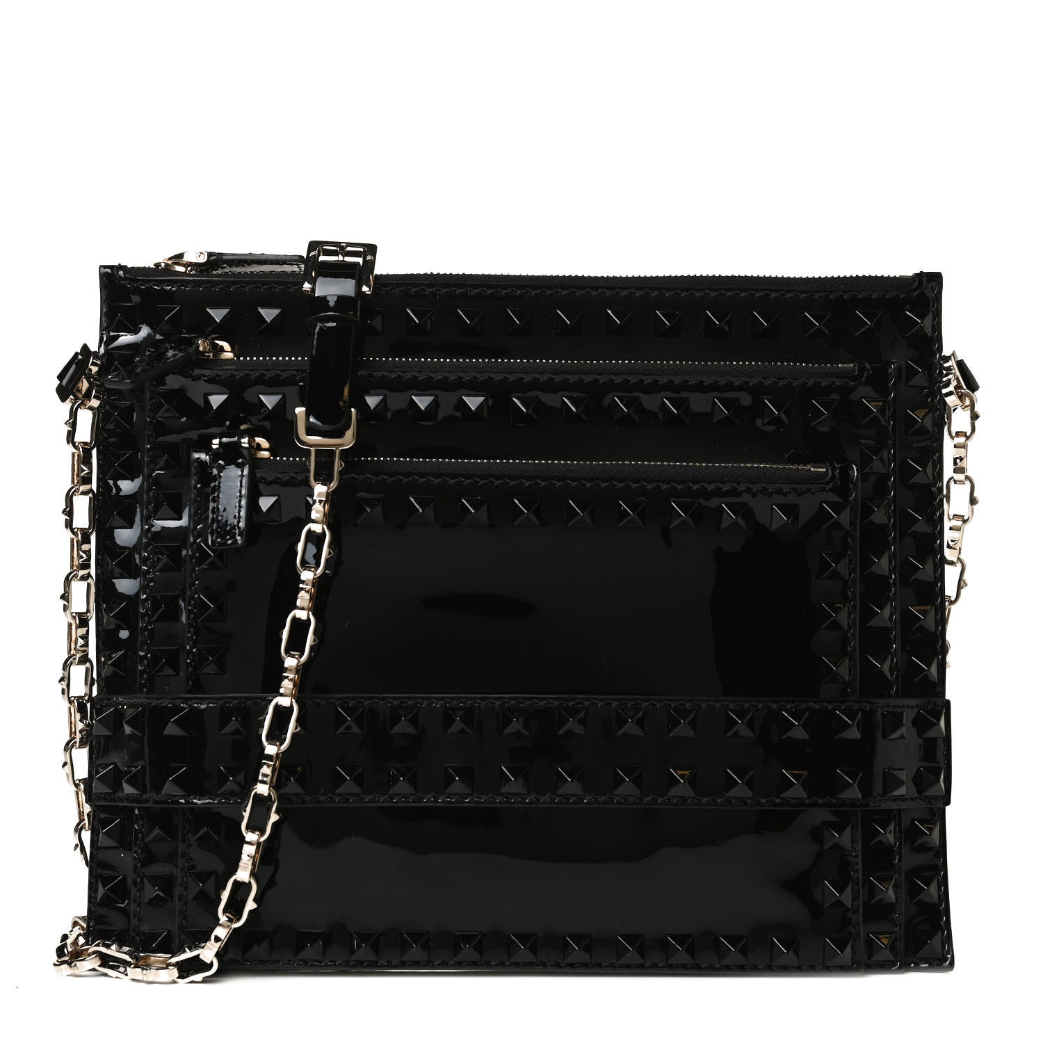 Valentino Garavani Patent Calfskin Rockstud Crossbody Pouch Bag Black 1 of 12