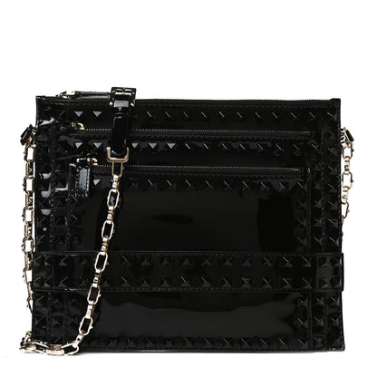 Valentino Garavani Patent Calfskin Rockstud Crossbody Pouch Bag Black 1 of 12