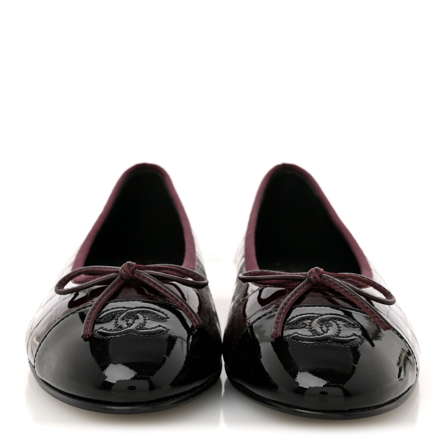 Patent Calfskin Crocodile Embossed Ballerina Flats 38 Dark Burgundy Black