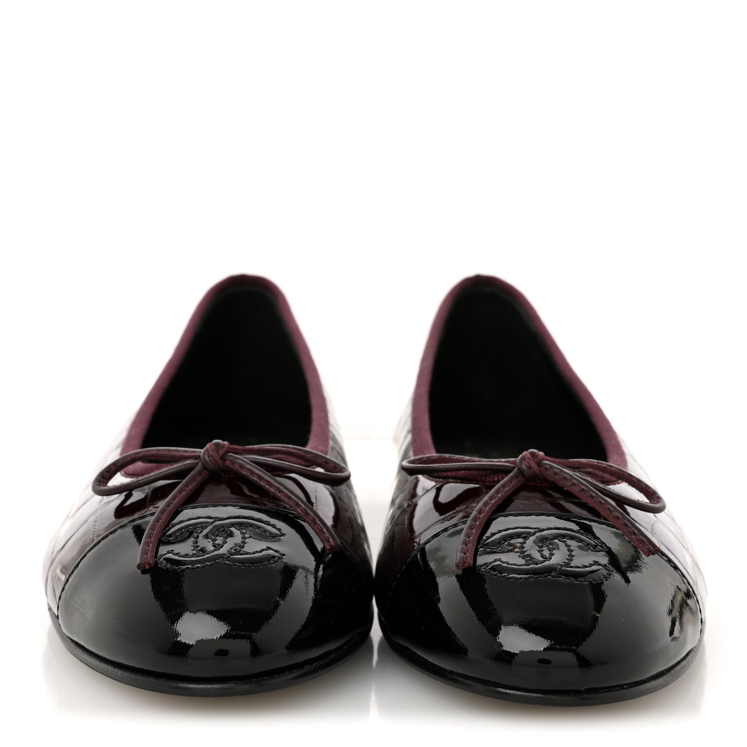 Chanel Patent Calfskin Crocodile Embossed Ballerina Flats 38 Dark Burgundy Black 3 of 10