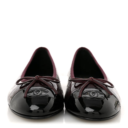 Chanel Patent Calfskin Crocodile Embossed Ballerina Flats 38 Dark Burgundy Black 3 of 10