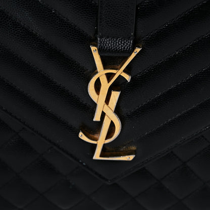 Saint Laurent Grain De Poudre Textured Mixed Matelasse Large Triquilt Monogram Satchel Black 27 of 28