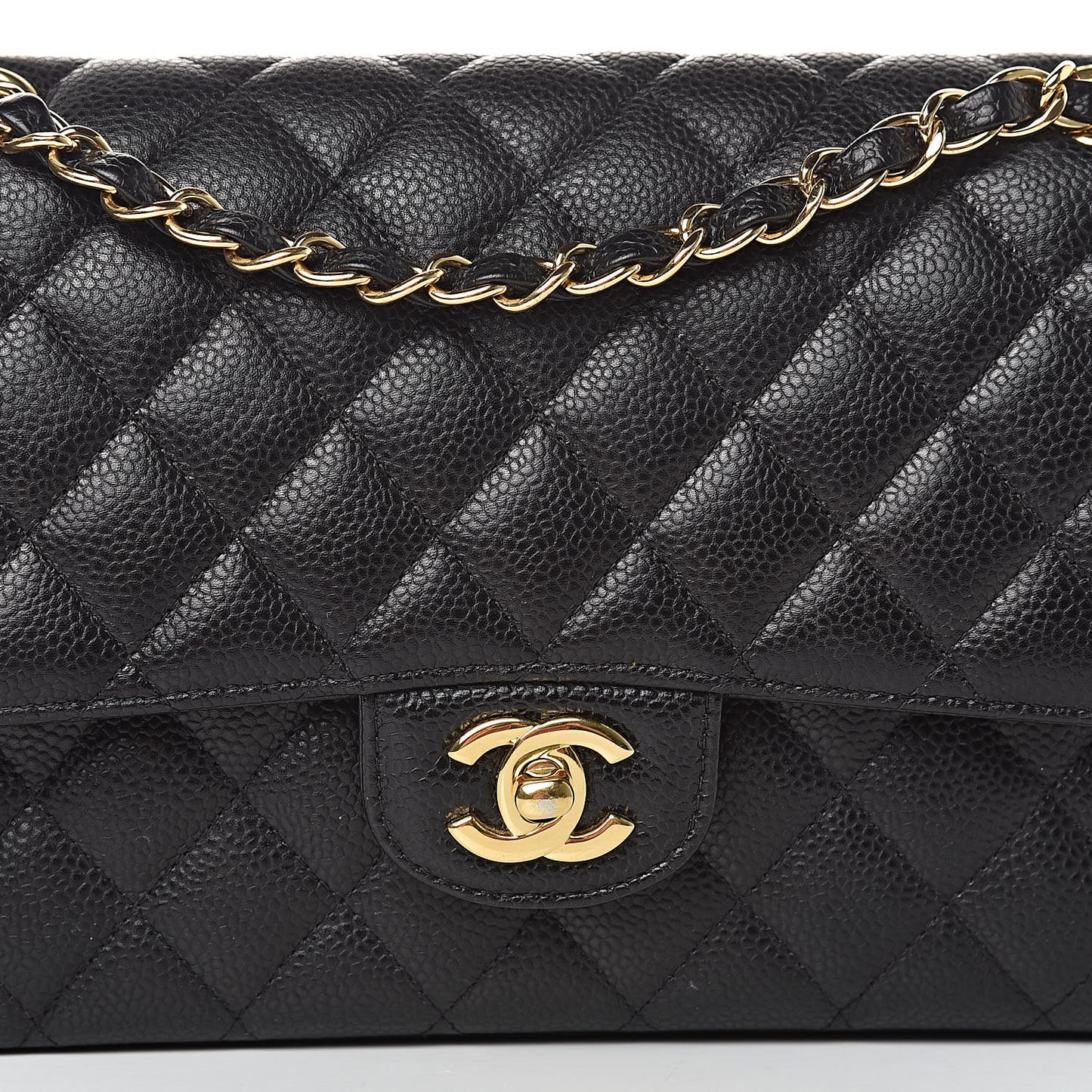 Caviar Quilted Medium Double Flap Black