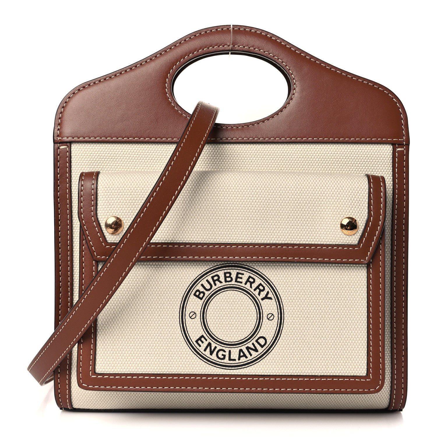 Burberry Canvas Smooth Calfskin Two Tone Mini Pocket Bag Tan 1 of 7