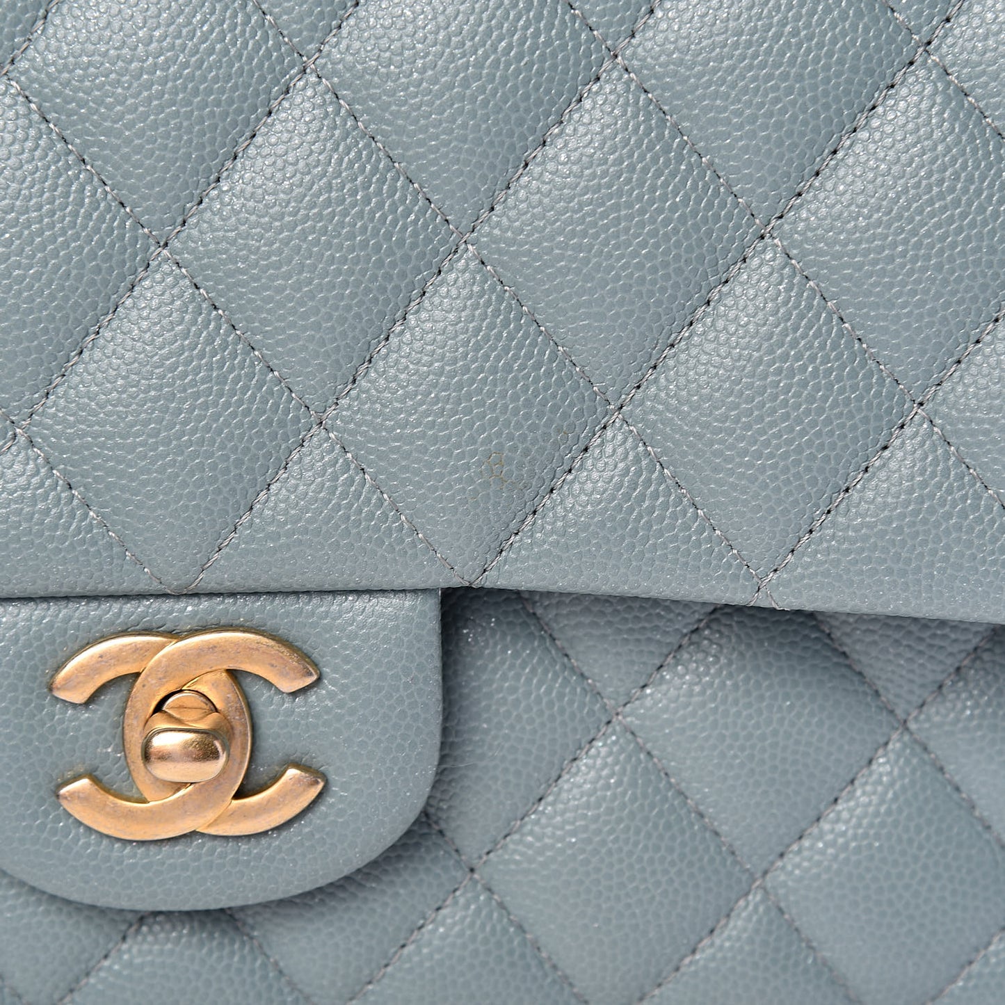 Iridescent Caviar Quilted Medium Double Flap Light Blue