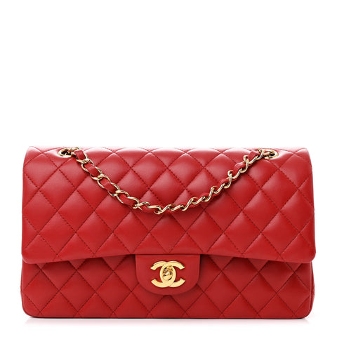 Lambskin Quilted Medium Double Flap Red