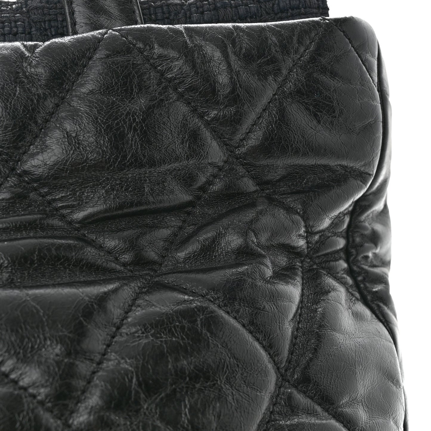 Glazed Calfskin Quilted Tweed Portobello Tote Black