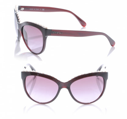 Chanel Cat Eye Freshwater Pearl Sunglasses 6040 H Burgundy 1 of 4