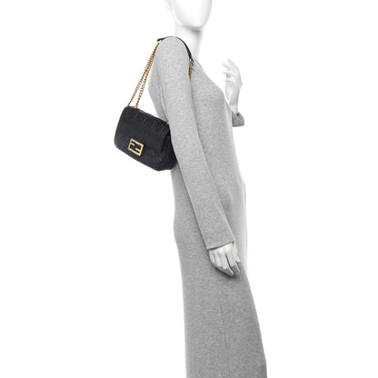 Fendi Nappa Small FF Embossed Mid Chain Baguette Black 2 of 12