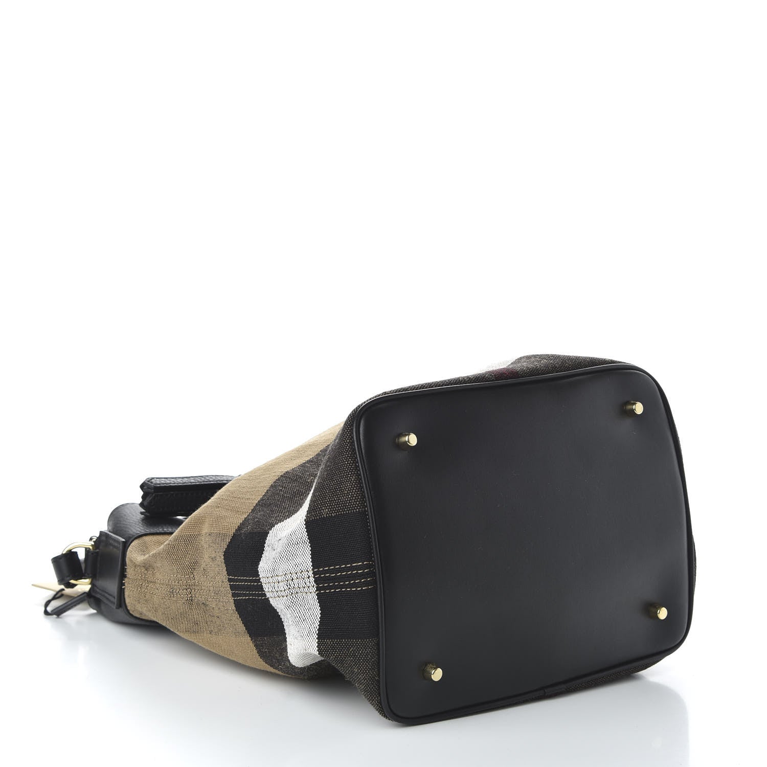 Burberry Grainy Calfskin Canvas Mega Check Medium Ashby Tassel Hobo Black 5 of 11