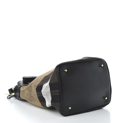 Burberry Grainy Calfskin Canvas Mega Check Medium Ashby Tassel Hobo Black 5 of 11