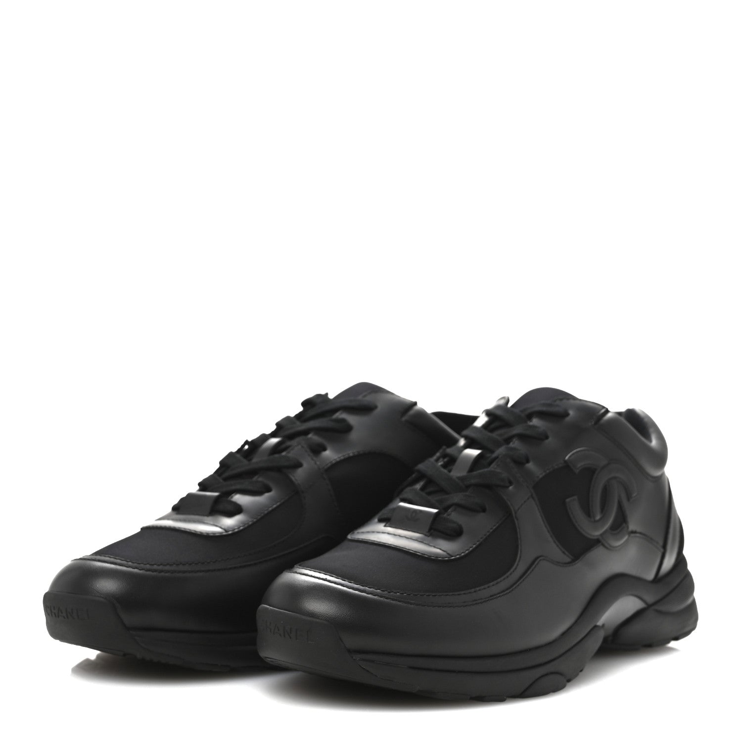 Chanel Lambskin Fabric CC Uniform Mens Sneakers 44 Black 4 of 9