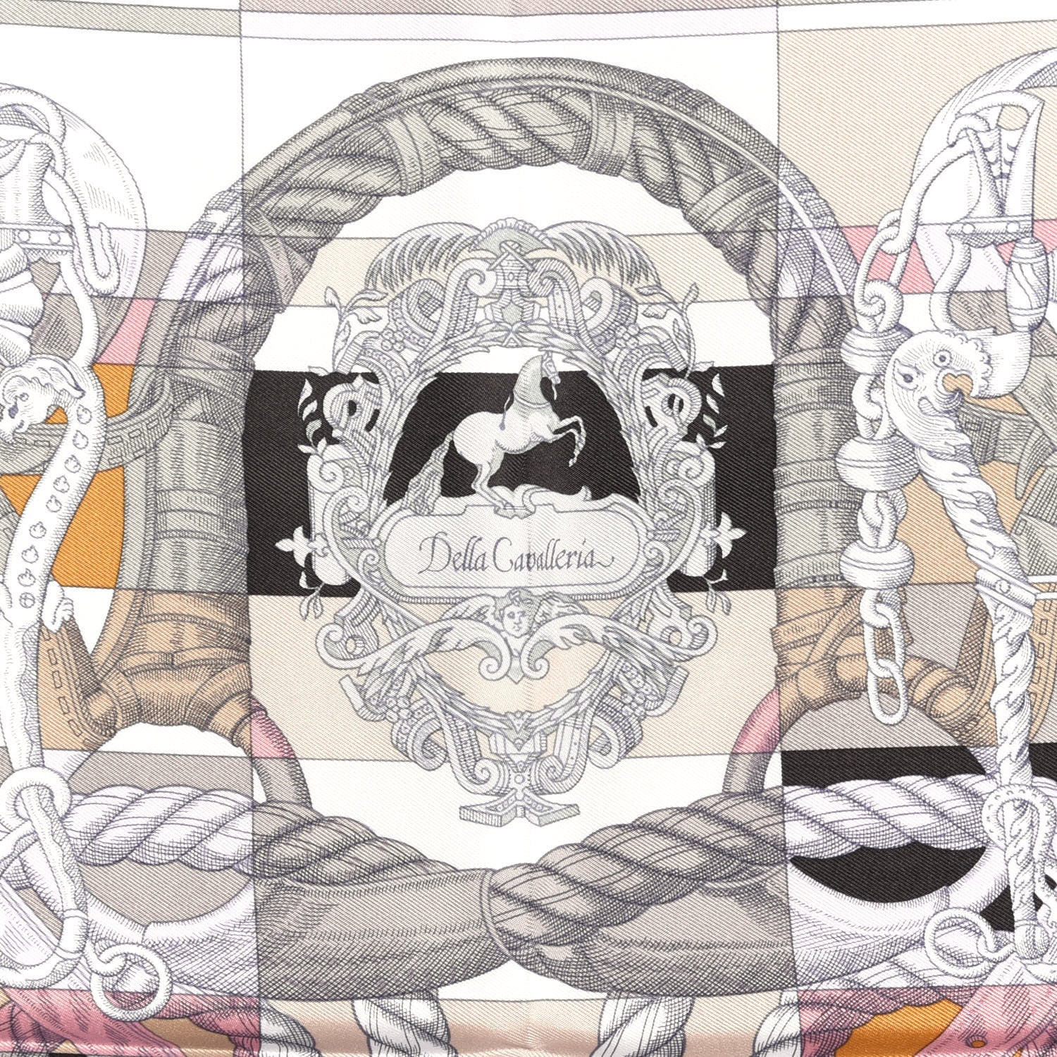 Hermes Silk Della Cavalleria Pocket Square Scarf Vieux Rose Beige 2 of 4