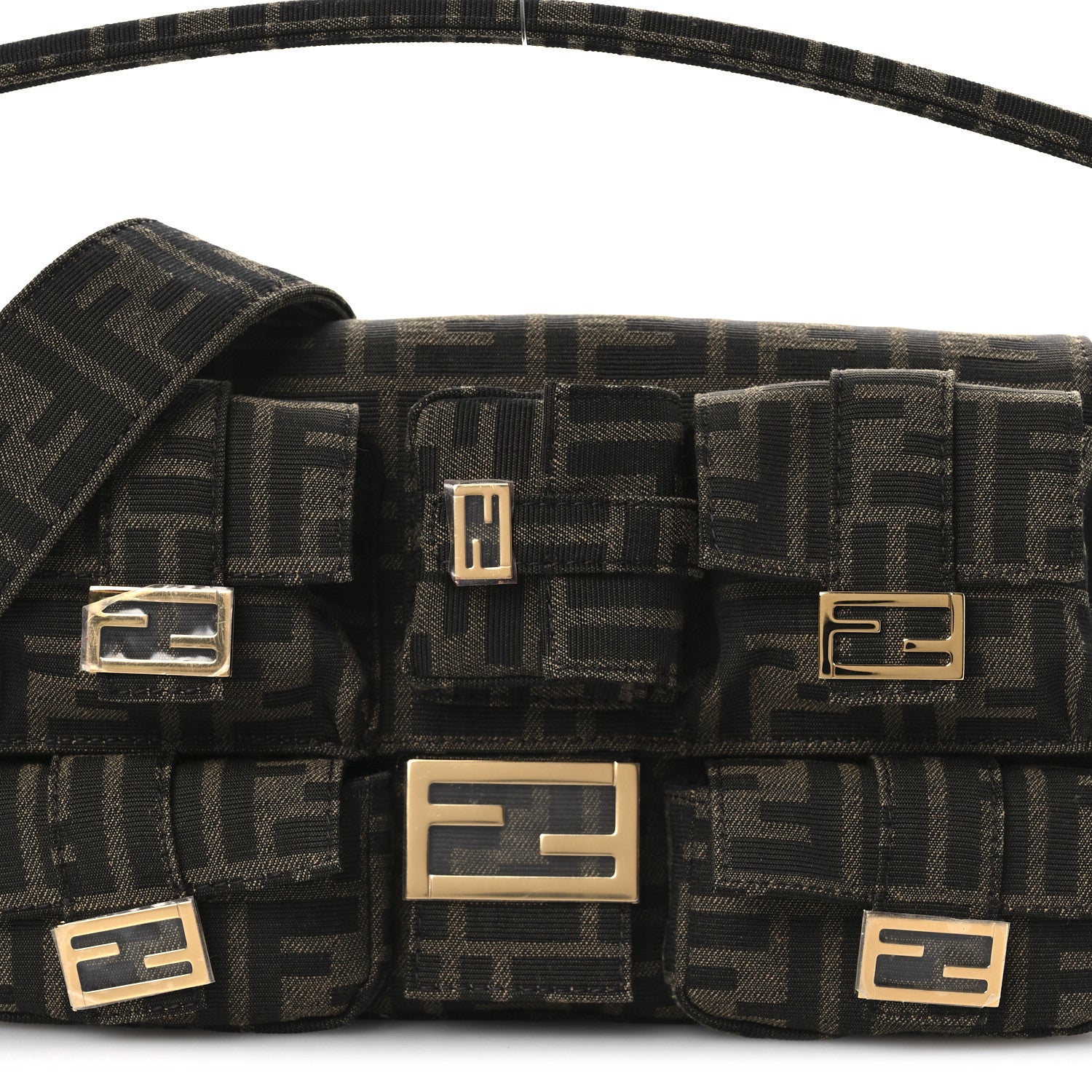 Fendi Fabric Jacquard FF 1974 Multipocket Baguette Tobacco Moro 8 of 14